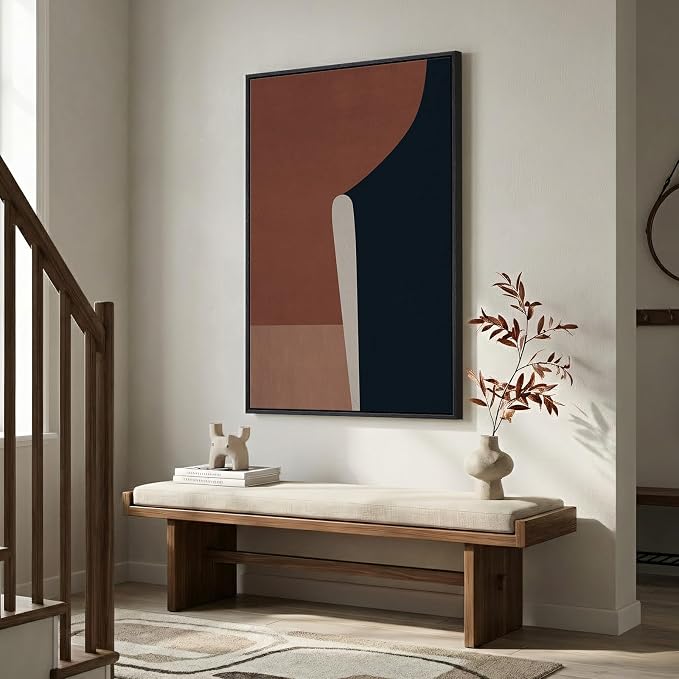 Framed Abstract Neutral Brown Wall Art for Living Room, Modern Boho Color Block Canvas Paintings Prints Artwork for Walls, Vertical Minimalist Pictures Wall Decor for Bedroom Home Office, 24x36 Inch