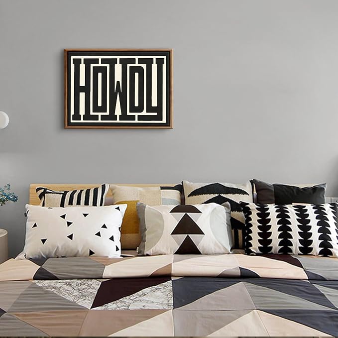 QIYFFBN Framed Funky Western Wall Decor Black and White Howdy Wall Art Big Texas Modern Canvas Picture Southwestern Country Ranch Sign Print Trendy Cowgirl Cowboy Farmhouse Art(24x36in Framed)