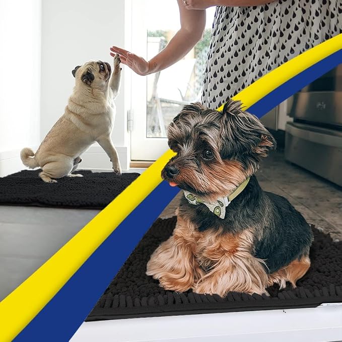 Muddy Mat® | Super Water Absorbent Door Mat Indoor, Microfiber Quick Dry Chenille Entryway Rug, Slip Resistant Front Door Mat, Indoor Mats for Entryway, Machine Washable Pet Rug, Black 36"x60"