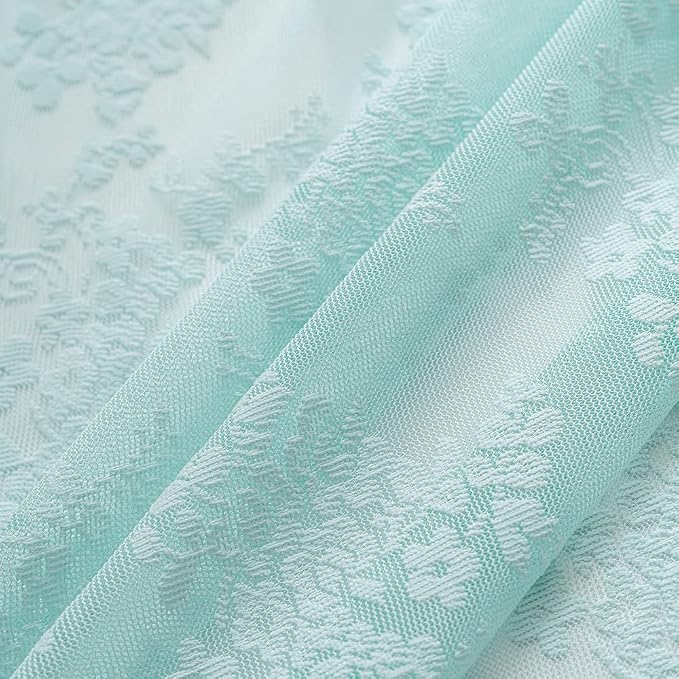 YJ YANJUN Vintage Lace Curtains 63 Inch Length-Victorian Floral Aqua Sheer Curtain Panels for Nursery Girls Kids Bedroom Seafoam Coastal Beach Room Decor 52 x 63 inch 2 Panels, Retro Mint Green