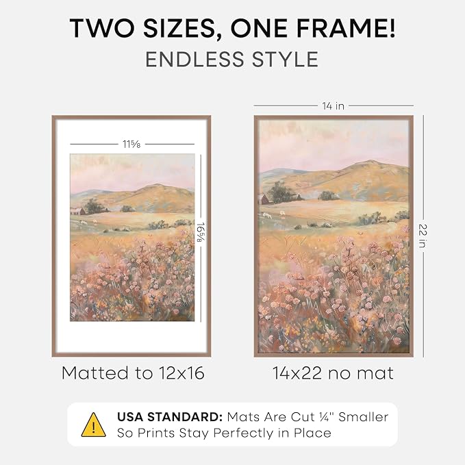 Homeforia 14x22 Picture Frame Mocha, High End Metal 14 x 22 Poster Frames with Mat 12 x 16 for Photo, 14x22 Mocha Frame Matted to 12x16 inch Print, 22x14 Thin Frame, Tempered Glass, Wall Kit, Set of 1