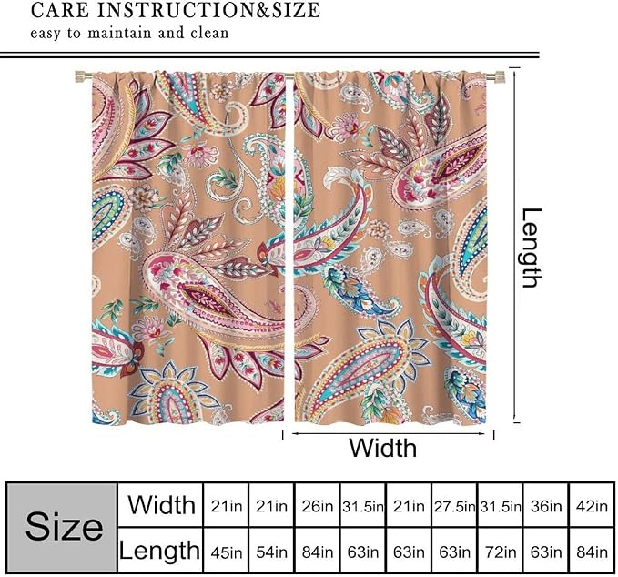 Paisley Print Curtains, Featuring Abstract Floral and Botanical Motifs in A Bohemian Style, Suitable for Bedrooms, Living Rooms and Offices As Blackout Curtains.72X63 Inch