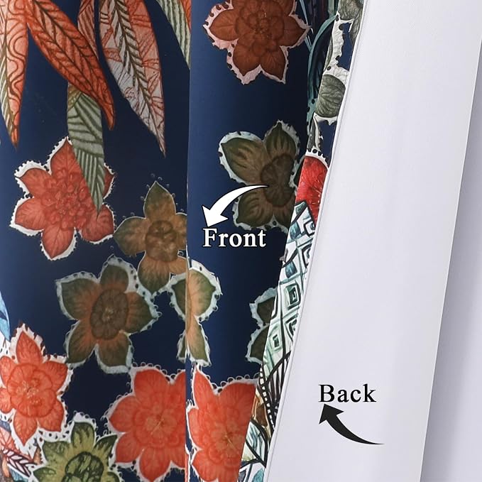 Estelar Textiler Leaves and Petals Pattern Design Room Darkening Blackout Curtains 84 Inch Long, Navy Blue Energy Saving Thermal Insulated Window Drapes for Living Room/Bedroom, 52x84 Inch, 2 Panels