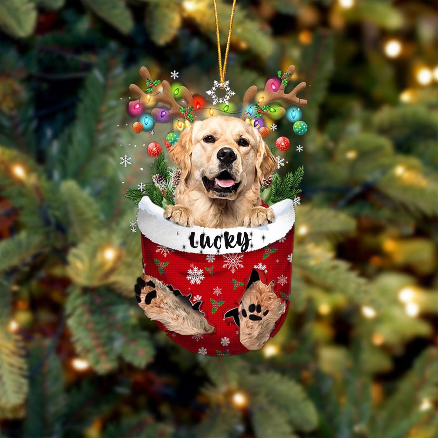 Golden Retriever 2 Dog Christmas Ornament, Golden Retriever 2 in Snow Pocket Christmas Tree Ornament, Dog Lovers Gift Idea Xmas, Christmas Decorations for Tree, Christmas Ornament Gift for Dog Lovers