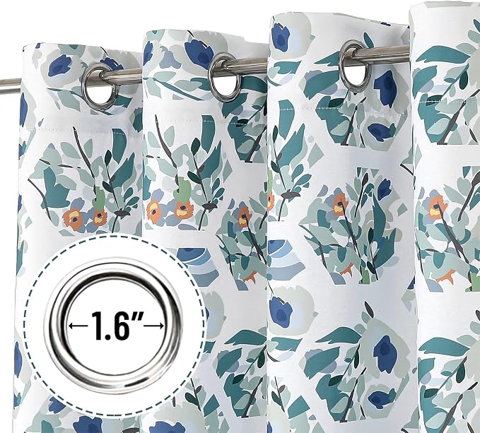 Joydeco Green Floral Curtains 96 Inches Long for Bedroom 2 Panels, Room Darkening Curtains Patterned Panels for Living Room with Grommet, 80% Blackout Botanical Printed Drapes(Hexagon Green-95)
