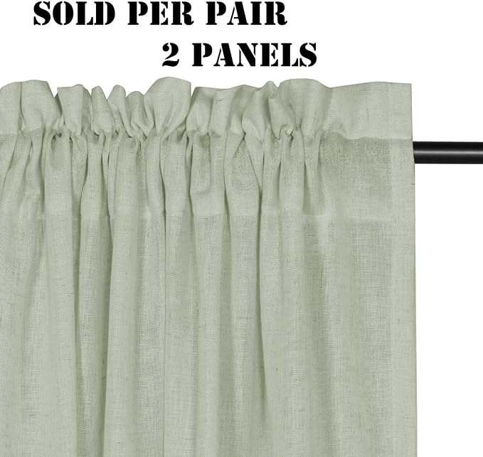 H.VERSAILTEX Linen Curtains Elegant Natural Linen Blended Curtains Energy Efficient Light Filtering/Rod Pocket Window Treatments Panels/Drapes for Living Room (Set of 2, Sage, 52 inch W X 72 inch L)