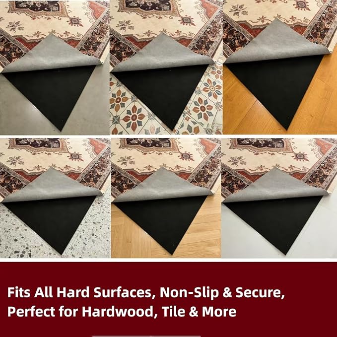 Non-Slip Rug Pad 9x12 ft,1/4" Thick, Non Skid Rug Pads for Hardwood Floors and Carpet, Extra Thick Area Rug Gripper, 100% Waterproof Felt and Rubber Rug Mat