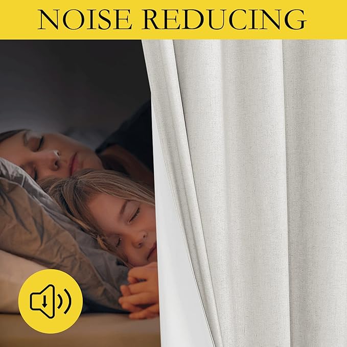 NICETOWN 100% Blackout Linen Texture Curtains 70 inches Long, Ivory, 2 Pcs, Thermal Insulated Full Blackout 2-Layer Lined Drapes, Energy Efficiency Window Draperies for Boy's Room