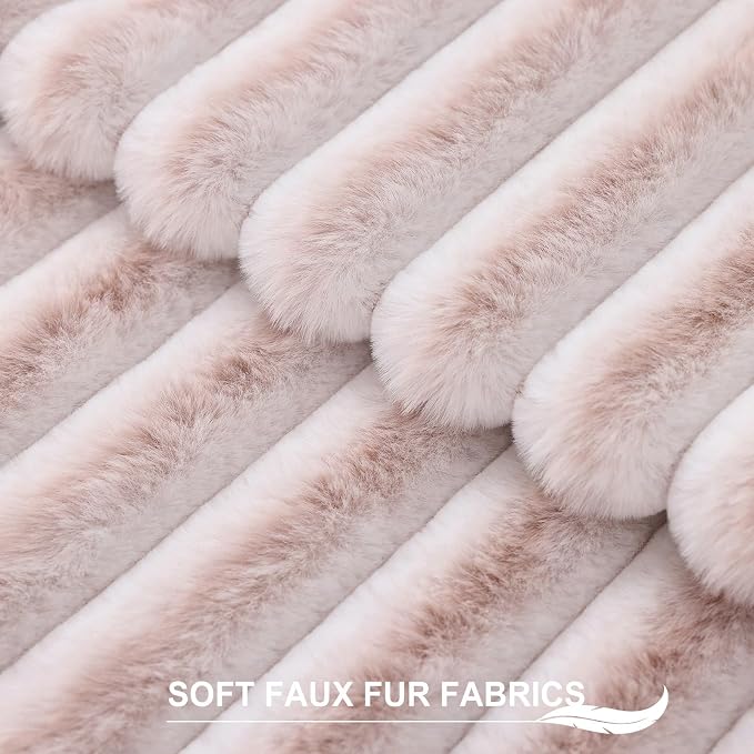 Pallene Faux Fur Plush Throw Pillow Covers 26x26 Set of 2, Luxury Soft Fluffy Striped Decorative Pillow Covers for Sofa, Couch, Living Room, Ombre Pink