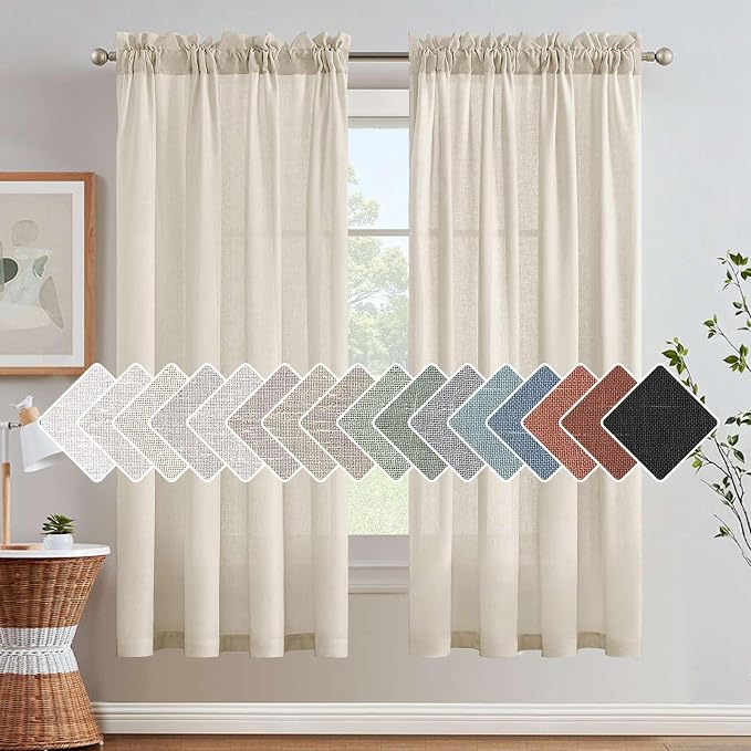 Linen Curtains Elegant Natural Linen Blended Curtains Energy Efficient Light Filtering / Rod Pocket Window Treatments Panels / Drapes for Livingroom (Set of 2, Natural, 52 inch W X 72 inch L)