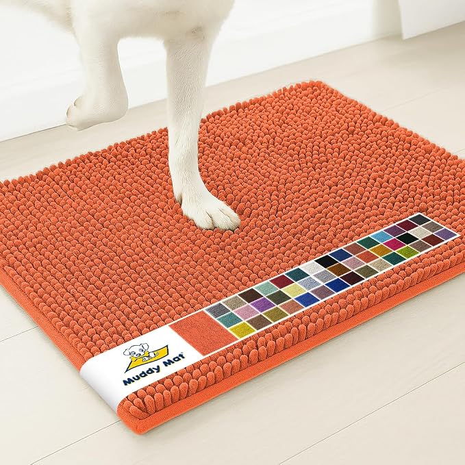 Muddy Mat® | Super Water Absorbent Door Mat Indoor, Microfiber Quick Dry Chenille Entryway Rug, Slip Resistant Front Door Mat, Indoor Mats for Entryway, Machine Washable Pet Rug, Coral 26" x 42"