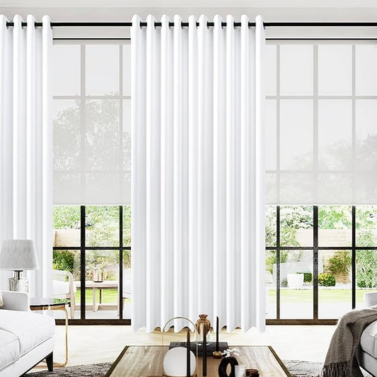 KOUFALL 96 Inch Curtains 2 Panel Set,Semi Blackout Extra Wide Living Room Curtains 96 Inches Long,with Grommet Top,White Color