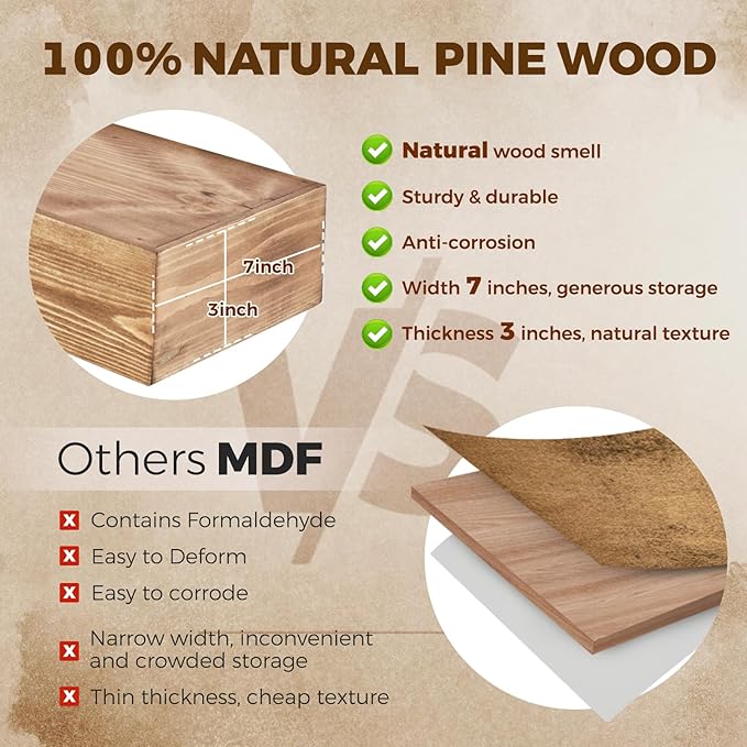 36x3x7 inch Floating Shelves Wall Mounted - Set of 2 Wood Rustic Solid Wood Wall Shelf - Heavy Duty Decorative Fireplace Mantel for Living Room, Bedroom, Bathroom, Kitchen