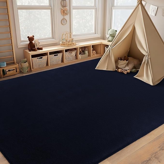 qulint 8x10 Carpet for Living Room, Large Navy Blue Rug for Bedroom Soft Washable Area Rug with Thickened Memory-Foam, Modern Minimalist Non Slip Carpet for Kid Room Dining Room Home Decor