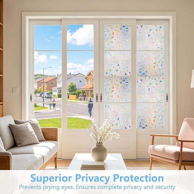 LEMON CLOUD Decorative Window Film, Stained Window Privacy Film, Frosted Glass Static Cling for Glass Door Home, 3D Rubble Design (35.4 x 157.4 Inch)