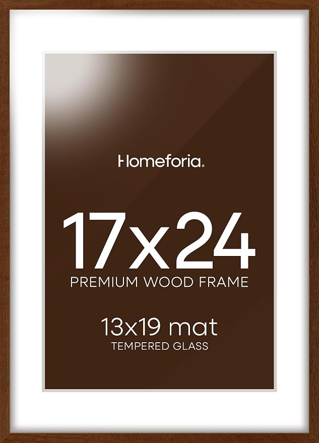 Homeforia 17x24 Picture Frame Brown, High End Dark Oak 17x24 Poster Wood Frame with Mat 13x19 for Photo, 17 x 24 Wooden Walnut Frame Matted to 13 x 19, 24x17 Frames, Tempered Glass, Wall Kit, Set of 3