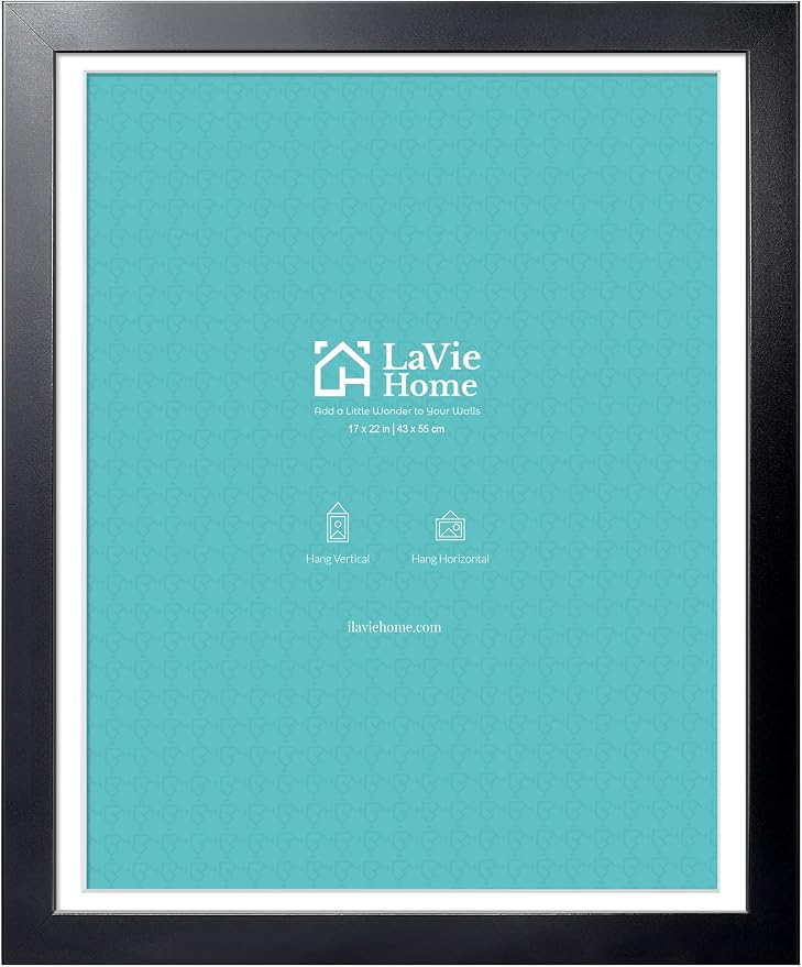 LaVie Home 17 x 22 Poster Frame Black, Display Pictures 14x18 with Mat or 17x22 Without Mat, Stable and Sturdy Picture Frame and Polished Plexiglass, Horizontal and Vertical Format of The Wall（1 Pack）