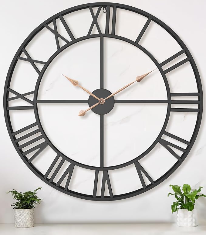 36 Inch Extra Oversized Large Giant Modern Decorative Wall Clock,Vintage Industrial Farmhouse Black Metal Big Roman Numeral Large Clocks for Living Room Decor,Entrance Fireplace,Dining Room