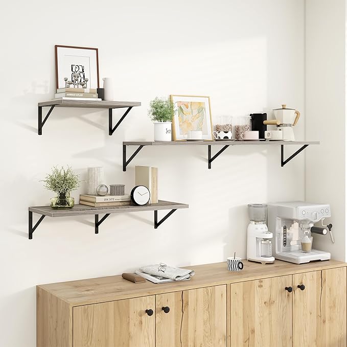 Dreamland Floating Shelves for Wall, 12 Inch Deep Floating Shelves Set of 2, 48W x 12D Large Wall Shelf with Sturdy Metal Brackets for Living Room, Bathroom, Bedroom and Kitchen, Grey