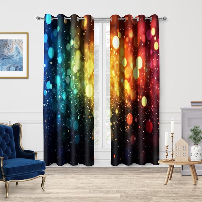 Jekeno Rainbow Polka Dots Blackout Curtains Fantasy Art Colorful Printed Decor Bedroom Apartment Living Room Darkening Grommet Window Drapes 2 Panels Set, 42"x54"