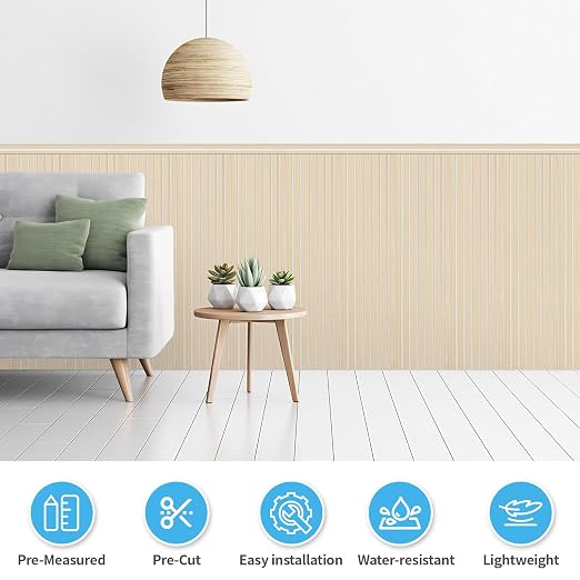 Art3d Wainscotting Wall Panel Kit, 37.8" Tall Beadboard Panels for Walls, Polystyrene Board and Batten Wall Panel Kit, Easy DIY Decorative Trim for Living Room, Kitchen, Bedroom – Covers 31 Sq.Ft