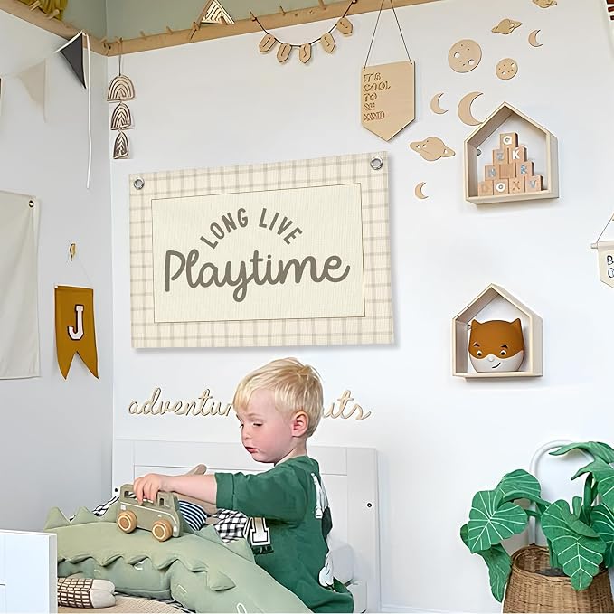 Long Live Playtime Banner Boy Nursery Decor, Baby Boy Vintage Wall Hanging Flag Decor for Nursery Playroom Toddler Room, Boys Room 30x20 Inch