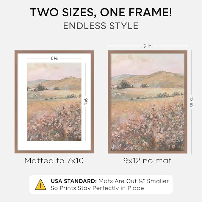 Homeforia 9x12 Picture Frame Mocha, High End Metal 9 x 12 Poster Frames with Mat 7 by 10 inch Photo, 9by12 Frame Matted to 7x10 in Art, 12x9 Wall or Tabletop Frames, Tempered Glass, Wall Kit, Set of 1