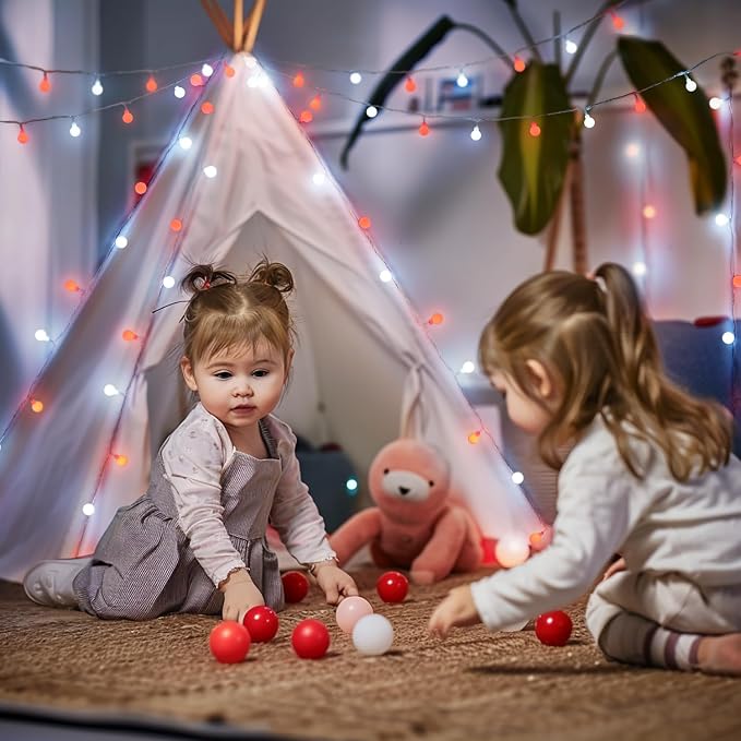 JMEXSUSS Connectable 100 LED Globe Red and White Christmas Lights Indoor | Globe String Lights Plug in with Remote, 33 ft 8 Modes Christmas Lights Outdoor for Bedroom Room Party Christmas Decor