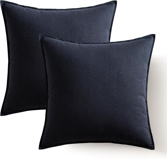 MIULEE Pack of 2 Decorative Linen Pillow Covers 24x24 Inch Navy Blue | Boho Farmhouse Modern Soft Accent Euro Shams Throw Pillows for Bed Neutral Cushion Covers Sofa Couch Living Room Home Decor