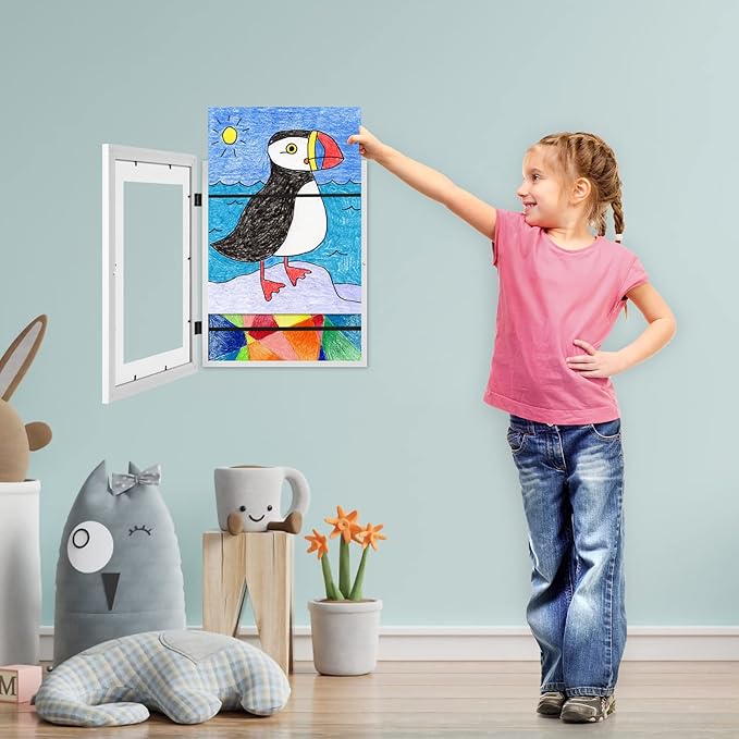 [2-Pack] Kids Art Frames, 10x12.5 Front Opening Kids Artwork Frames Changeable, White Artwork Display Storage Frame for Wall, Holds 50 Pcs, for 3D Picture, Crafts, Children Drawing, Hanging Art,