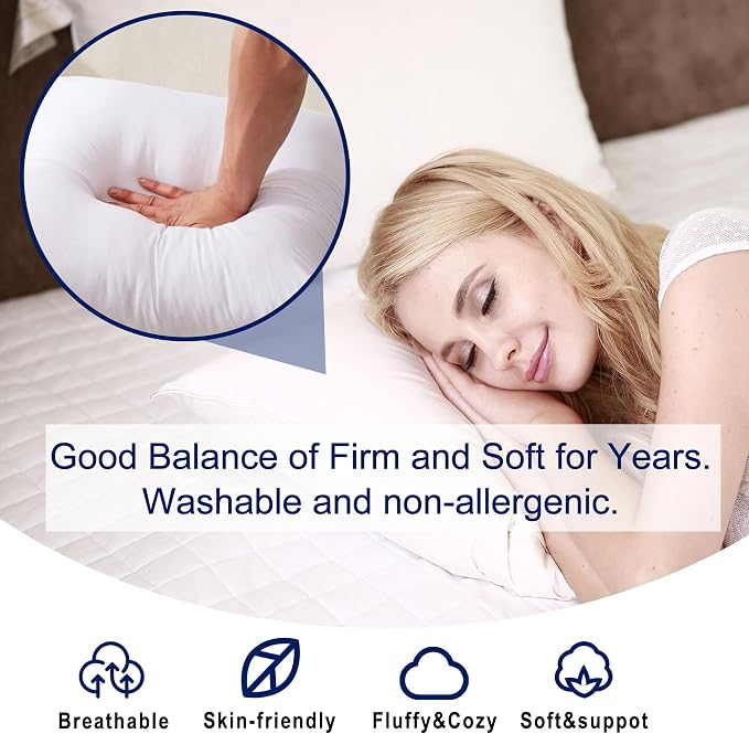 HITO 16x16 Pillow Inserts (Set of 2)- 100% Cotton Covering Down Alternative Throw Pillows White for Couch Bed Sofa