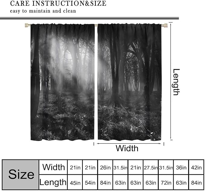 Dark Forest Blackout Curtains,Gothic Nature Misty Forest Trees Landscape Windows Treatments Rod Pocket Drapes for Living Room Bedroom Kitchen 52x84in