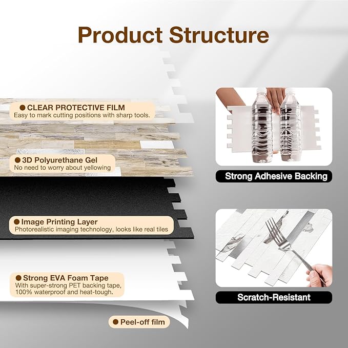 Peel and Stick Backsplash Tile Waterproof Removable PVC Wall Sticker 3D Faux Stone Marble Brick White Accent Panels (Pink Marble - Metal Silver, 40 Tiles - 18 sq. ft. (1.68 m²)