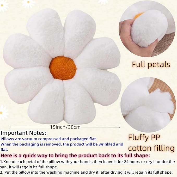2pcs Flower Throw Pillows Set, Cute Purple White Room Decor Aesthetic Daisy Shaped Pillow for Girls Bedroom Bed Sofa Couch Chair Decor (Purple & White)