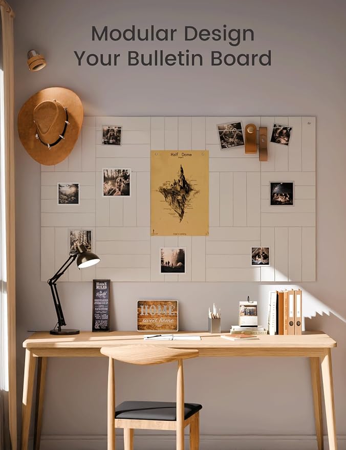 Fluxynara Felt Bulletin Board Tiles Large 48" x 36" Cork Board Alternative-12 Pack with 64 Adhesive Tabs, Thick Slat Wall Panels for Office Decor, Push Pin Board Wall Organizer Alternative-Milky White