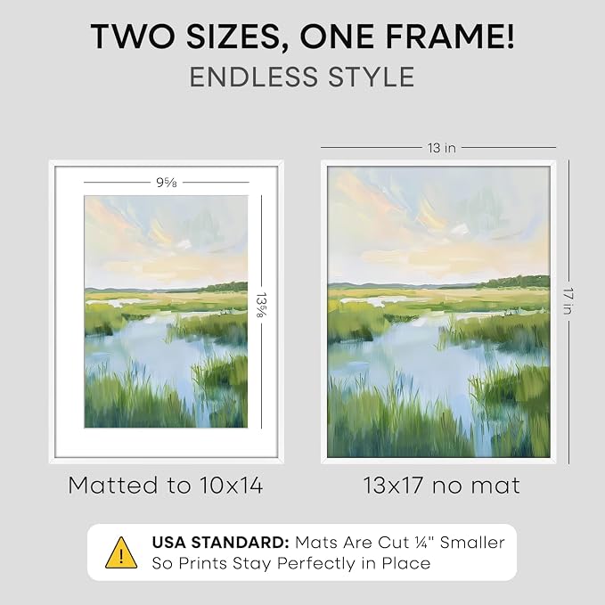Homeforia 13x17 Picture Frame White, High End Metal 13x17 Poster Frames with Mat 10x14 Photo, 13 x 17 White Frame Matted to 10 by 14 Print, 17by13 Thin Hanging Frames, Tempered Glass, Wall Kit, Set of 2