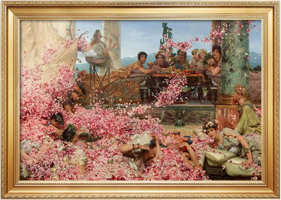DECORARTS - The Roses of Heliogabalus by Lawrence Alma Tadema Giclee Canvas Reproduction with Gold Solid Wood Frame Wall Art for Home or Office Decor Framed Size 34.75 x 24.75in Made in USA