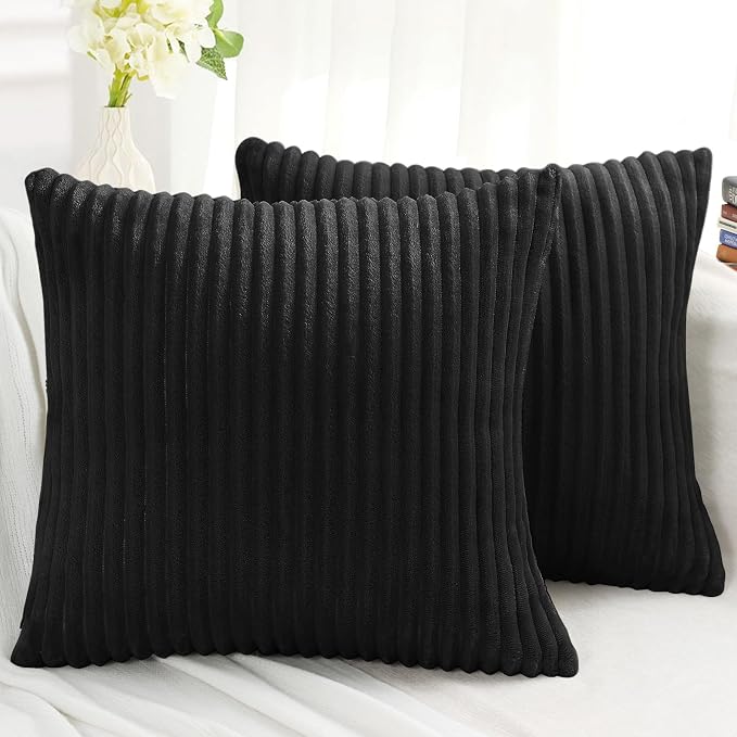 Simmore Decorative Fall Throw Pillow Covers 16x16 Set of 2, Soft Natural Plush Flannel Double-Sided Fluffy Couch Pillow Covers for Sofa Living Room, Black