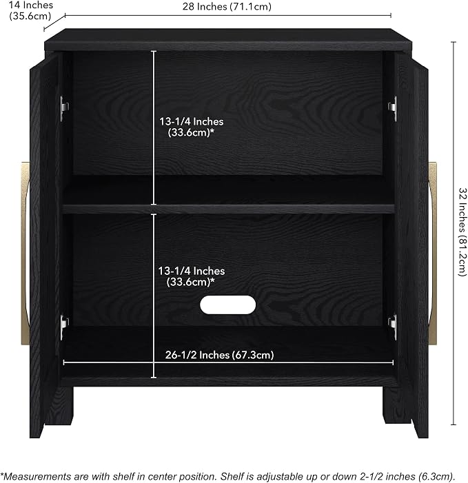 Henn&Hart 28" Wooden Accent Cabinet, Modern Sideboard Buffet Cabinet with 2 Doors and an Adjustable Shelf for Living Room, Dining Room, Bedroom or Entryway, Natural Black