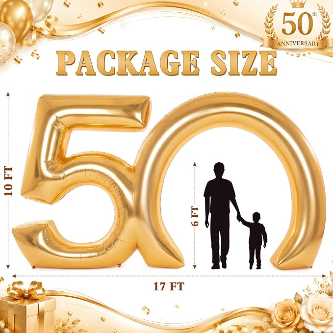 Seenelling 17 ft Golden 50th Anniversary Giant Inflatable Archway Decoration Built-in LED Lights for Birthday Wedding Anniversary Corporate Celebration Party Entrance Outdoor Supplies