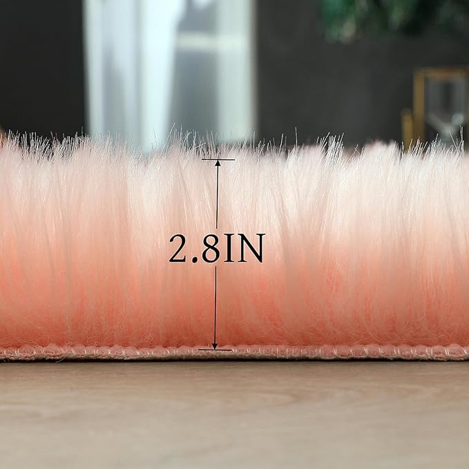 linmopm Faux Fur Rug Sheepskin Shag Fluffy Fuzzy Pink 2x6 ft Runner Rugs for Bedroom Bedside Bed Floor Living Room Plush High-Density Cushion Carpet Super Sofa Cover