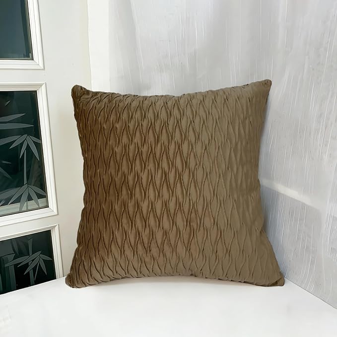 18x18 Inch Soft Velvet Throw Pillow Covers Set of 2 Soft Decorative Cushion Cases with Texture for Sofa Couch Bed Living Room (Camel)