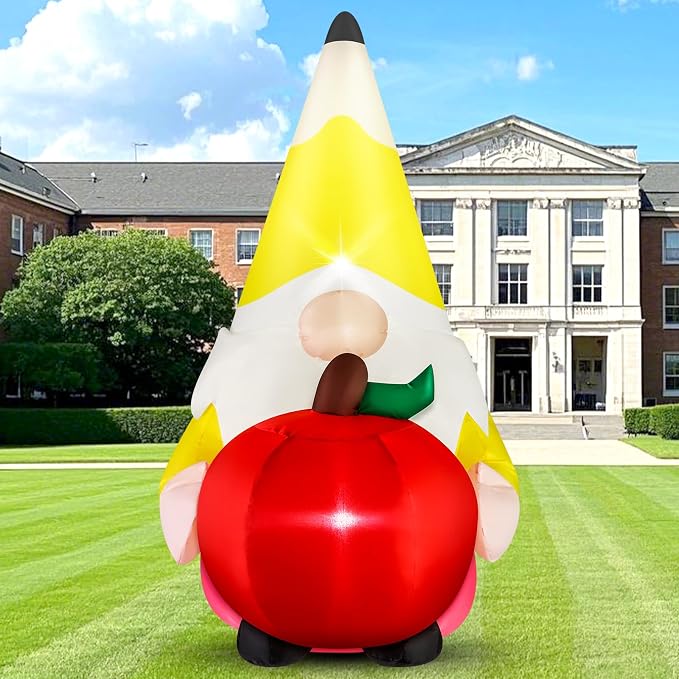 4FT Back to School Inflatable Gnome Outdoor Decorations Blow-up Inflatables Pencil Gnome with Apple Built-in 2 LED Lights for First Day of School Party Back to School Classroom Decor for Yard Lawn