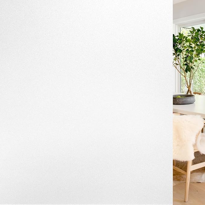 rabbitgoo Window Privacy Film, Non-Adhesive Frosted Glass Window Film for Bathroom, Static Cling Heat Blocking Stickers for Home Indoor Opaque Frosting Coverings House Tint, Matte White 23.6" x 78.7"