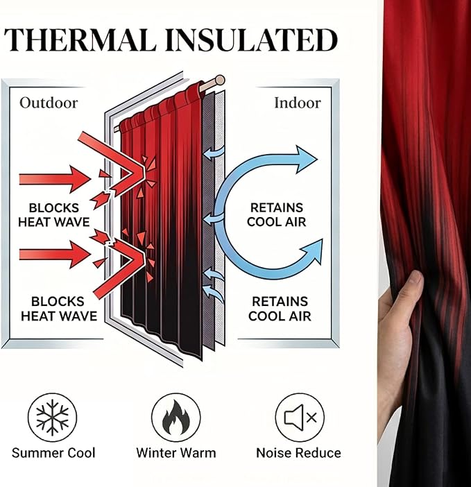 AAtter Red Black Window Curtains, Room Darkening, Rod Pocket 42" W x 63" L | Burgundy Ombre Gothic Drapes, Dark Modern High Precision Fabric, Abstract Anime, 2 Panels Cool Bedroom Decor for Men