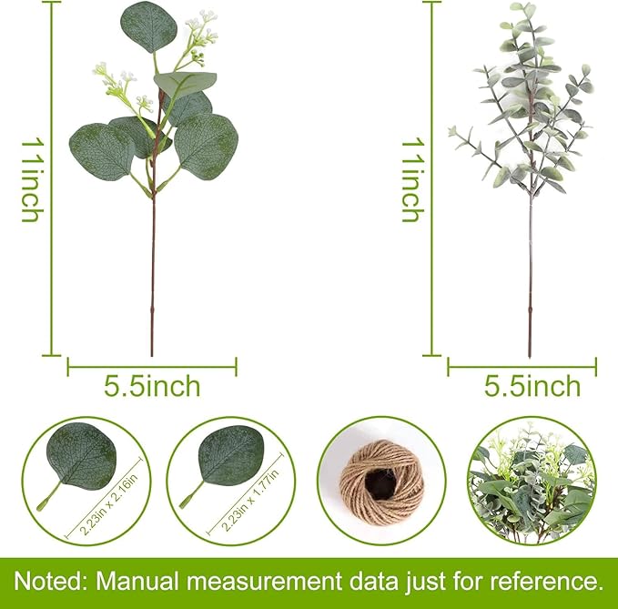 ZeKonan 120 PCS Artificial Eucalyptus Stems Bulk Faux Silver Dollar Leaves for Vase Bouquets Baby Eucalyptus Leaves for Family Wedding Center Flower Arrangement