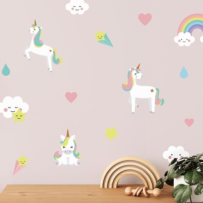 Removable Wall Decals for Kids Room – Peel and Stick Wall Stickers for Girls & Boys Bedroom, Playroom & Nursery – Easy to Apply Wall Decor - Unicorn Wall Decals