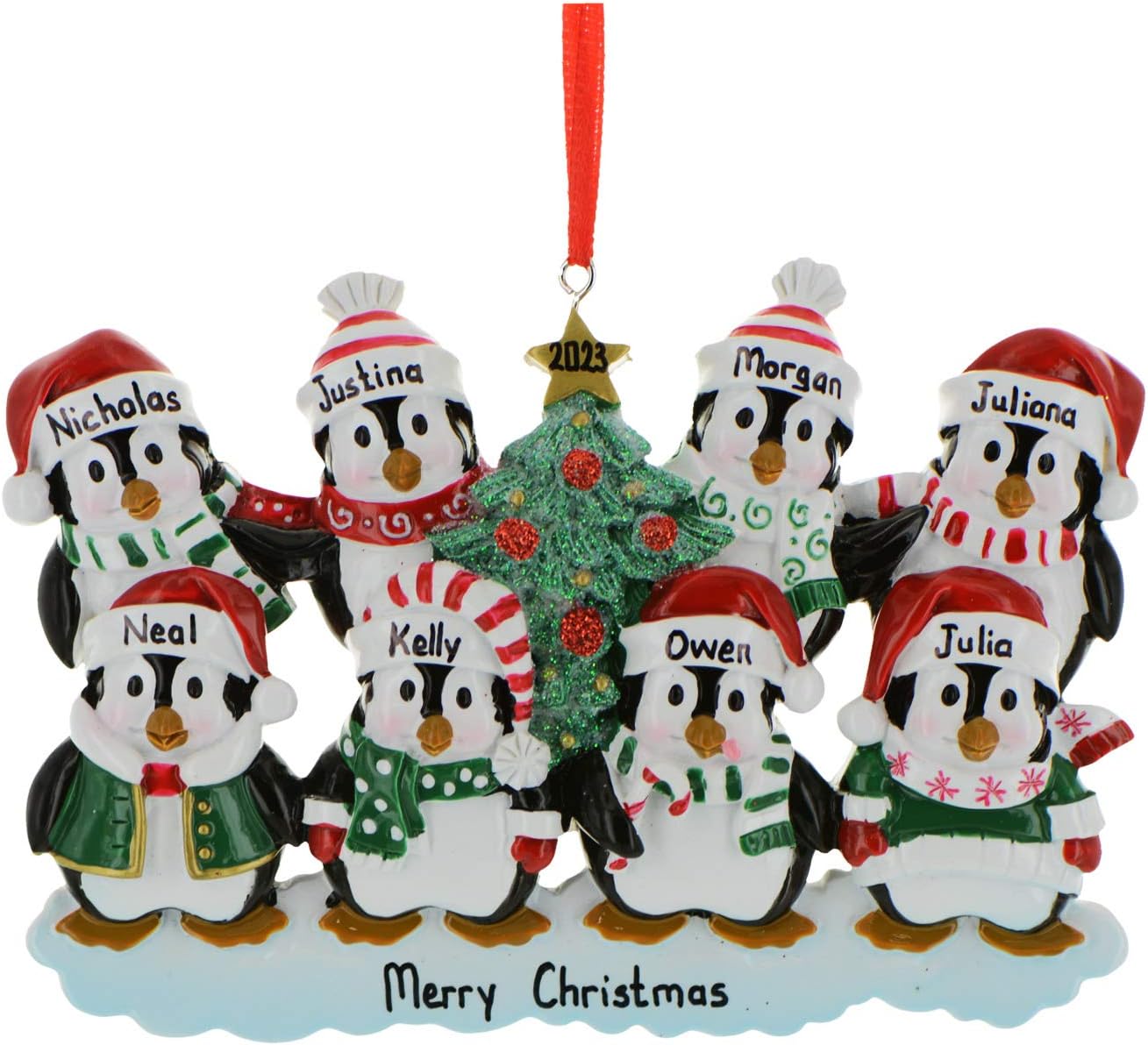 Penguin Family of 8 Ornament 2025 Personalized Family Christmas Ornaments 2025 | Snowy Xmas Tree Holiday Penguins Personalized Tree Ornaments for Grandchildren Siblings & Grandkids of Eight Ornament