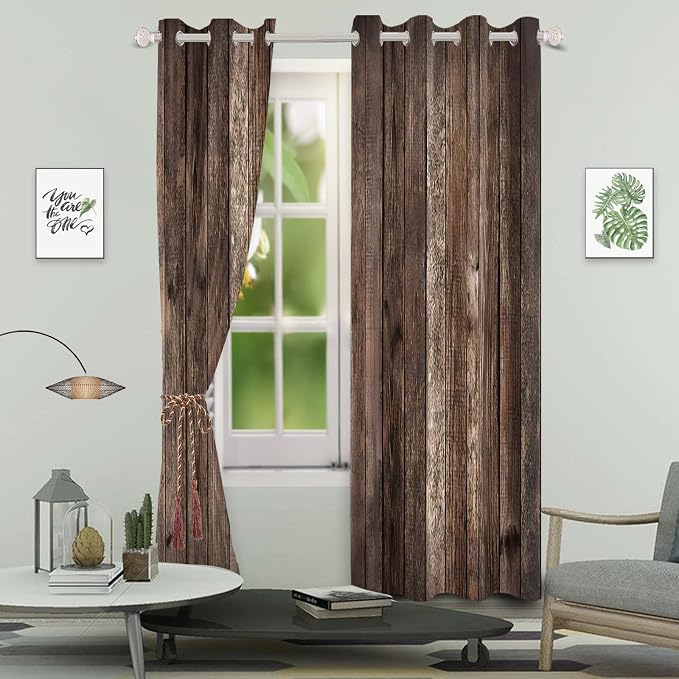 Rustic Old Brown Window Curtains Vintage Wood Barn Door Curtains Retro Wood Planks American Rustic Rural Garage Door Drapes Door Native Farmhouse Decor Window Treatments,42x108 inch,2 Panels
