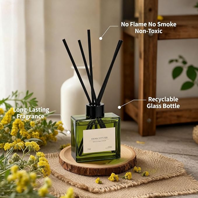 Reed Diffuser Set of 2, 4 fl oz Earthy Sandalwood & Jasmine Lily Scent Diffuser with 20 Sticks, 180 Days Long Lasting Elegant Home Fragrance for Bathroom Bedroom Decor Air Fresh